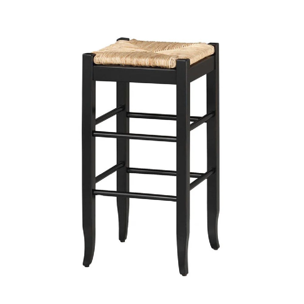 Benzara BM61438 Rush Woven Wooden Frame Barstool with Saber Legs, Beige and Black