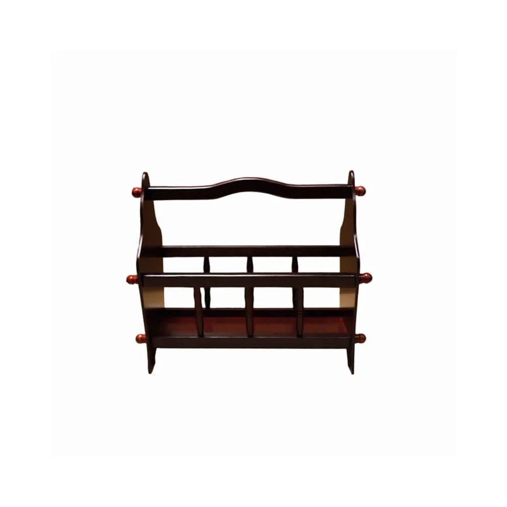 Benzara Wooden Magazine Rack with Top Curved Handle, Cherry Brown