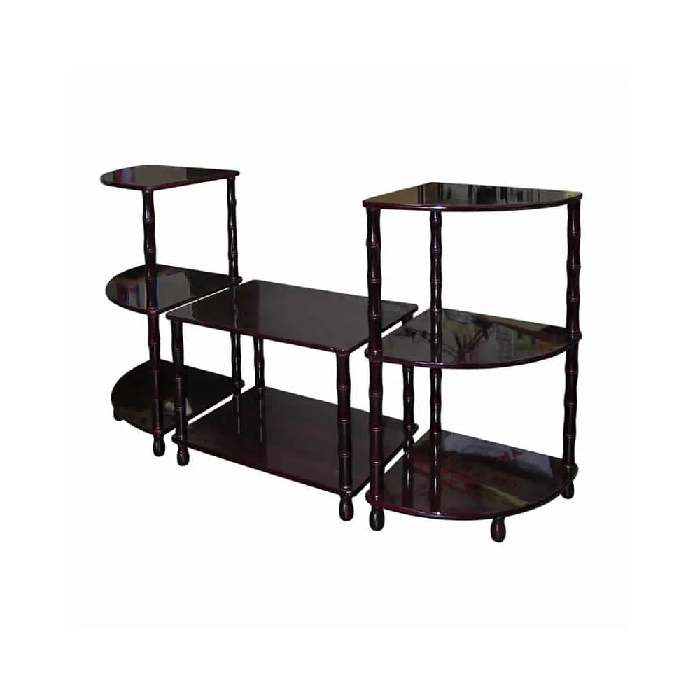 Benzara 3 Tier Wooden Accent Table Set with BamBoo Style Legs, Dark Brown
