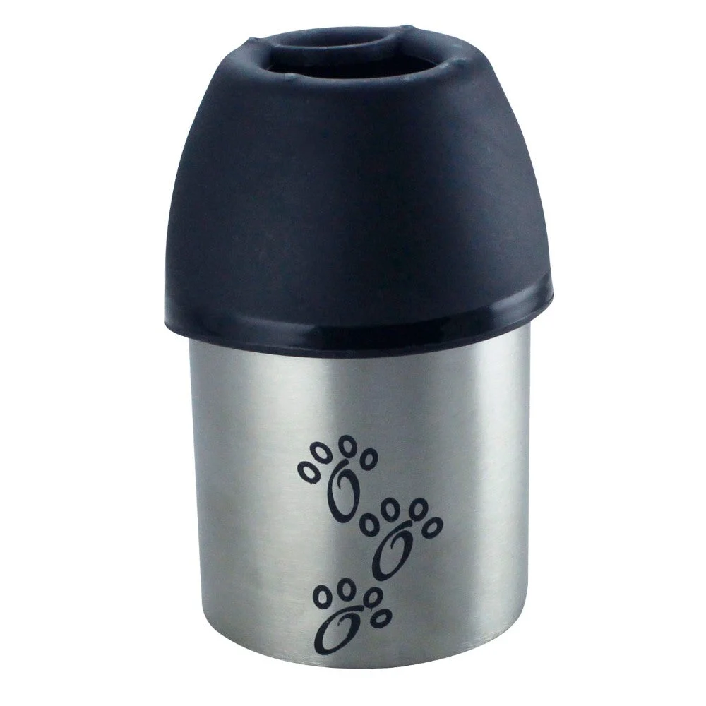 Benzara Plastic Fin Cap Pet Travel Water Bottle in Stainless Steel, Small, Silver and Black-Set of 4