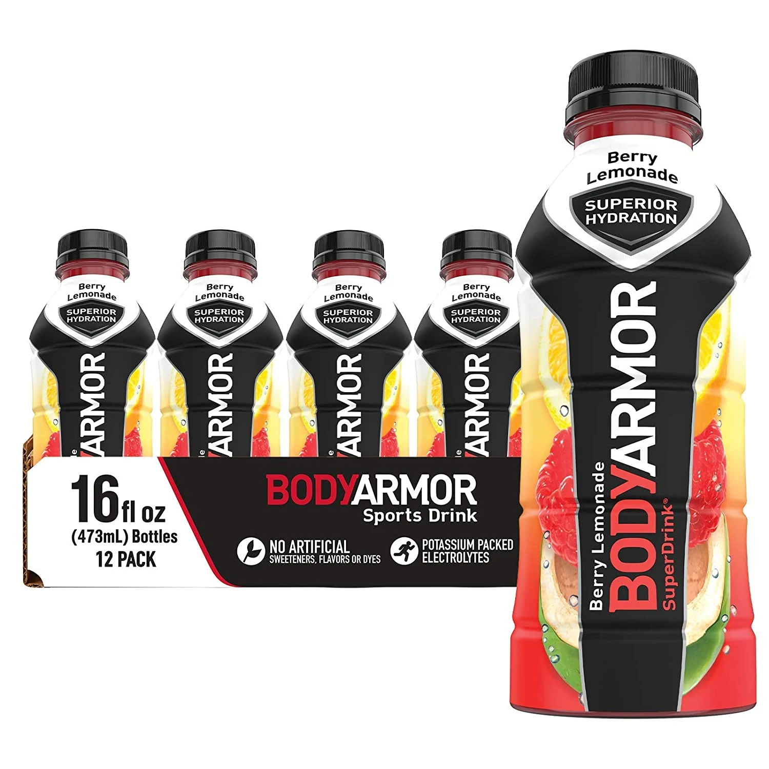 BODYARMOR Sports Drink Sports Beverage, Berry Lemonade, 16 Fl Oz (Pack of 12)