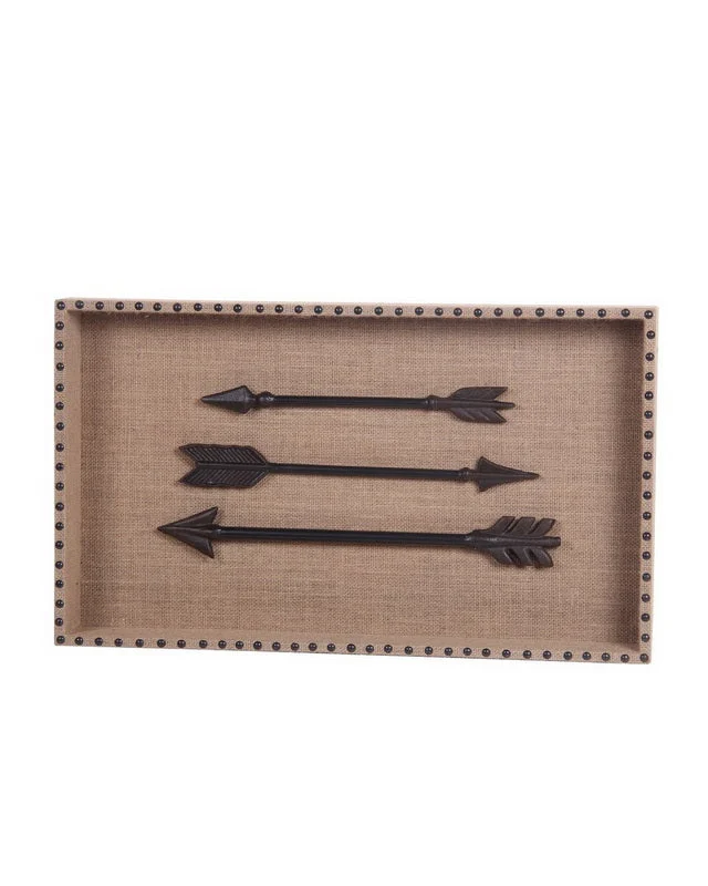 Benzara Rectangular Wooden Wall Decor with Metal Arrow Accents, Brown