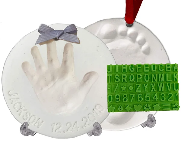 Baby Handprint Footprint Keepsake Ornament Kit – Bonus Stencil for Christmas