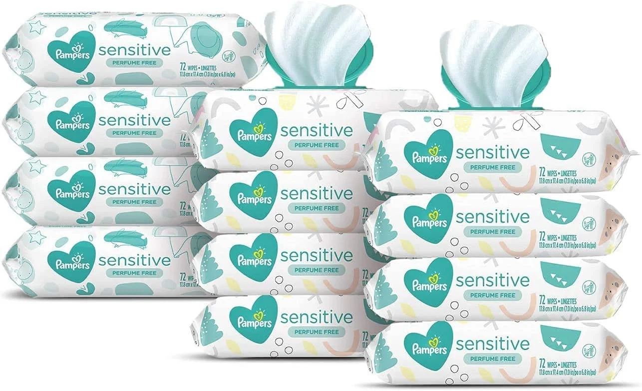 Baby Wipes, Pampers Sensitive Water Based Baby Diaper Wipes – 12x (8x Pop-Top Packs + 4x Refill Packs)