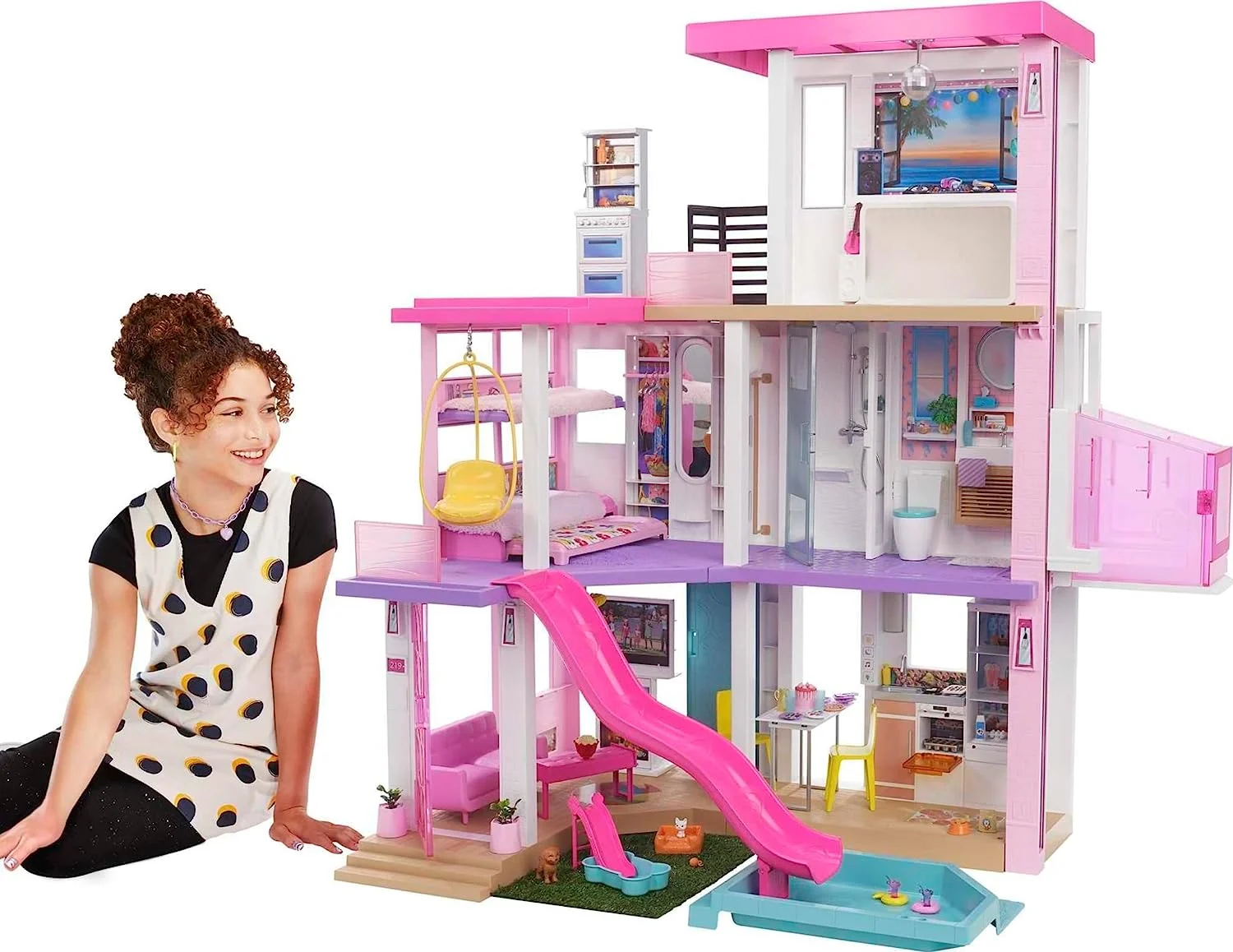 Barbie DreamHouse, Doll House Playset with 75+ Furniture & Accessories, 10 Play Areas, Lights & Sounds, Wheelchair-Accessible Elevator