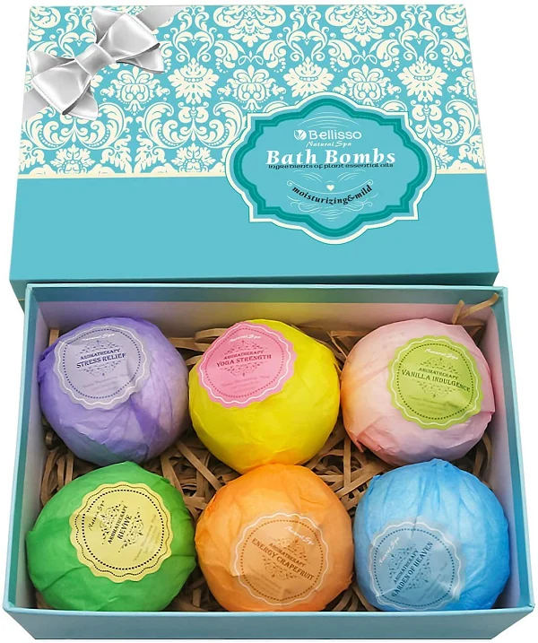Bath Bombs Ultra Lux Gift Set – 6 XXL Fizzies with Natural Dead Sea Salt Cocoa