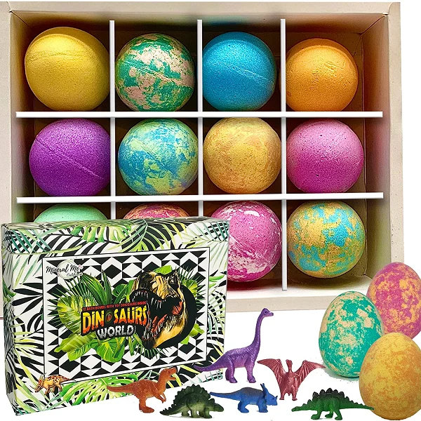 Bath Bombs for Kids with Toys Inside – Set of 12 Egg Bath Fizzies Dinosaur