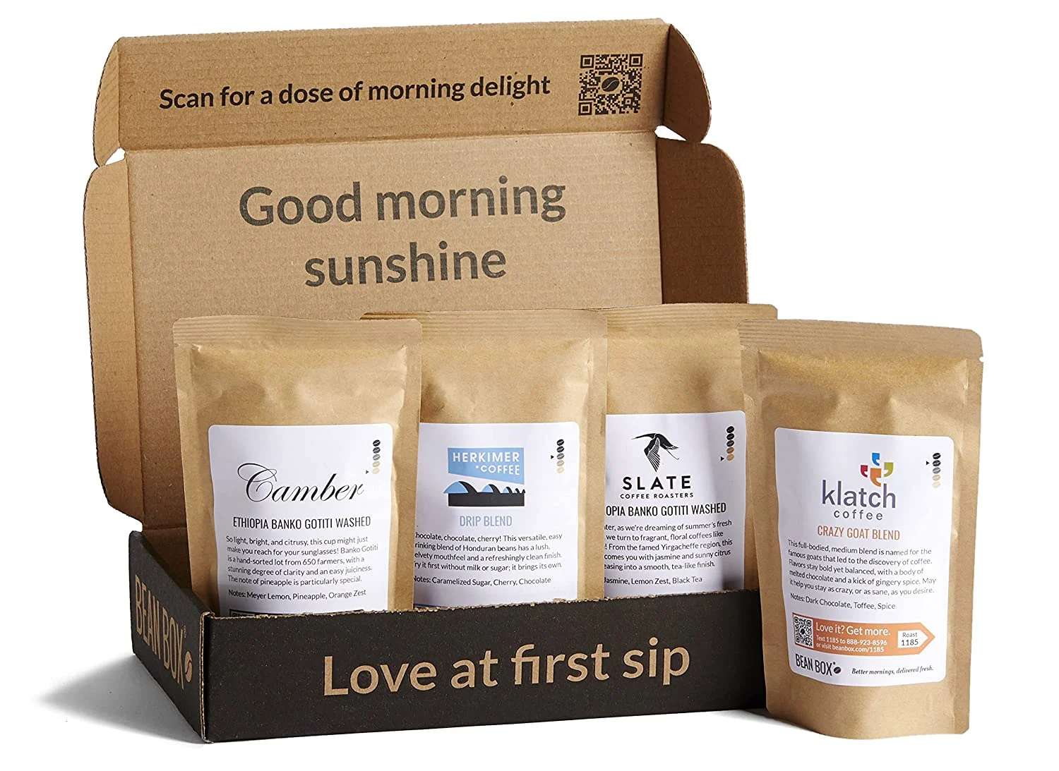 Bean Box Gourmet Coffee Sampler, Specialty Coffee Gift Basket, Whole Bean 4 Piece
