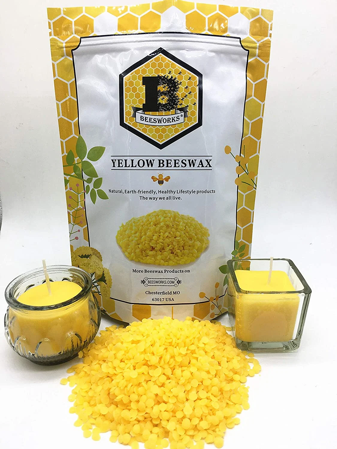 Beesworks Beeswax Pellets, Yellow, 1lb-Cosmetic Grade-Triple Filtered Beeswax (1)