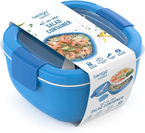 Bentgo Salad – Stackable Lunch Container with Large 54-oz Salad Bowl (Blue)