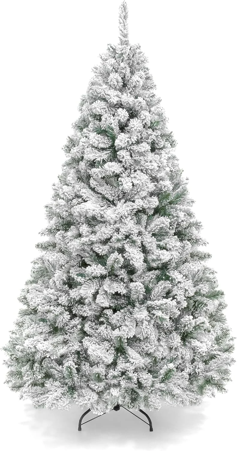Best Choice Products Artificial Flocked Christmas Tree, 7.5ft Premium Unlit Pine Holiday Décor w/Full Branches, Metal Stand – Green