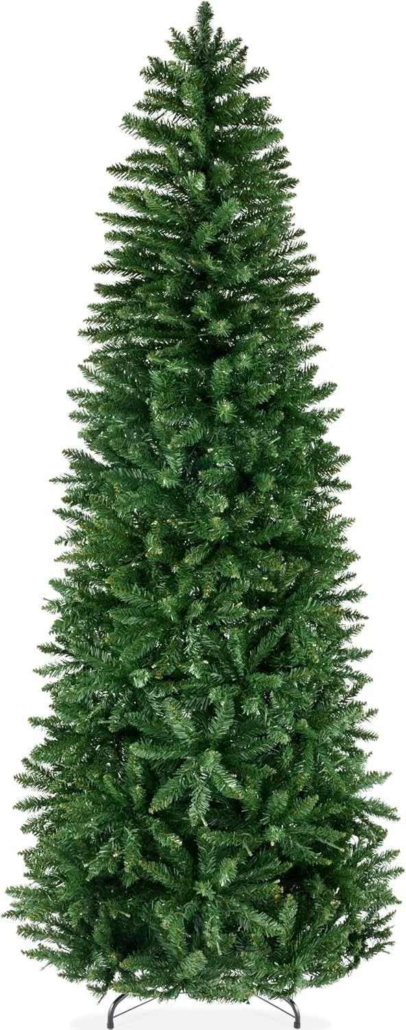 Best Choice Products Unlit Pencil Christmas Tree, 12ft Premium Artificial Tree, Realistic Spruce Holiday Decor w/ 1,818 Branch Tips, Metal Base
