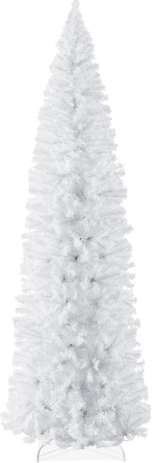 Best Choice Products White Pencil Christmas Tree 12ft Unlit Slim Decoration Without Lights, Skinny Premium Holiday Decor, Metal Stand, Easy Assembly