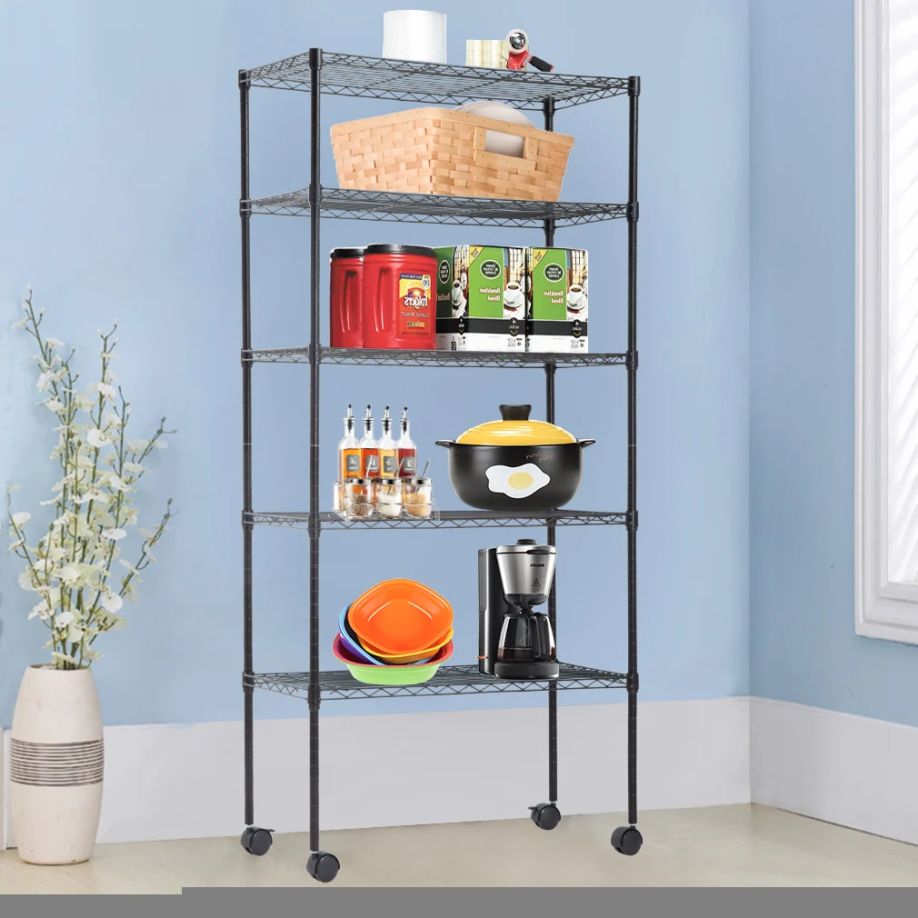 BestOffice 5-Shelf Steel Wire Tier Layer Shelving 60″x30″x14″ Storage Rack,Black
