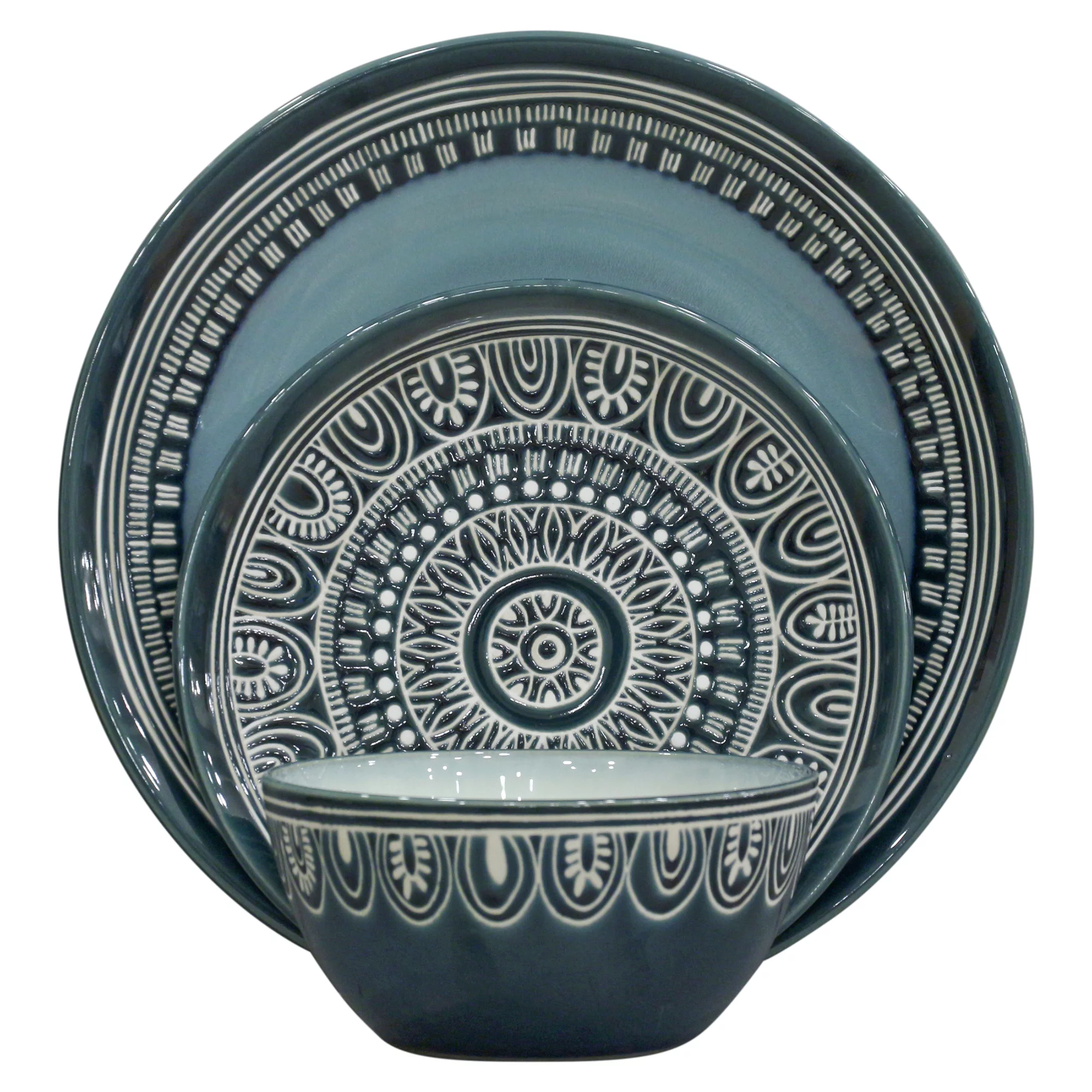 Better Homes & Gardens Teal Medallion 12-Piece Dinnerware Set