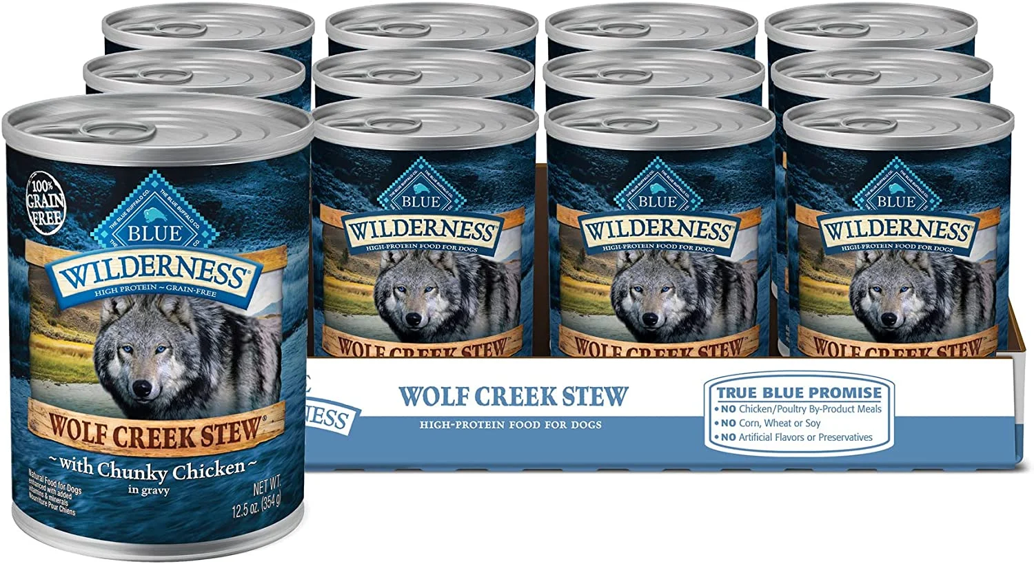 Blue Buffalo Blue Wilderness Wolf Creek Stew Chunky Chicken Stew Wet Dog Food, 12.5 oz., Case of 12