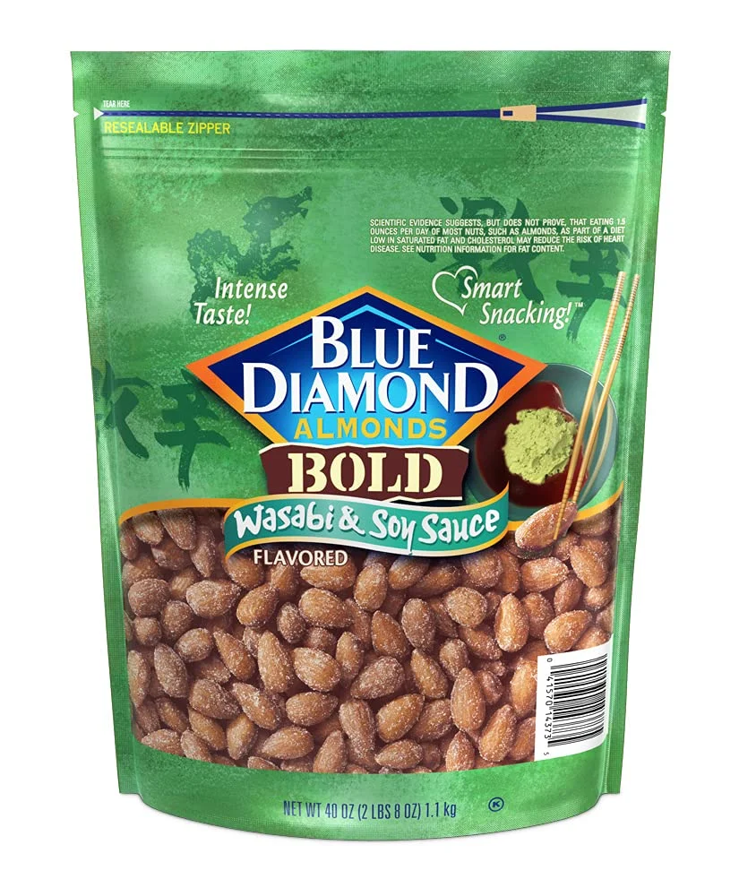 Blue Diamond, BOLD Wasabi & Soy Sauce Almond Snack Nuts, 40oz Bag