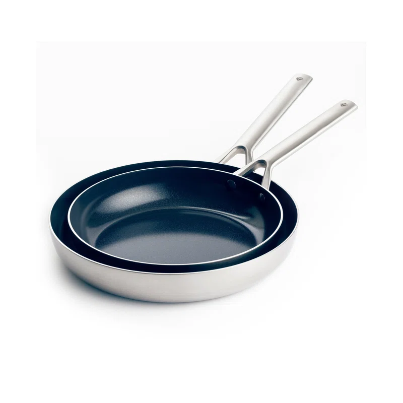 Blue Diamond Cookware Tri-Ply Stainless Steel Ceramic Nonstick, 9.5″ and 11″ Frying Pan Skillet Set, PFAS-Free, Multi Clad, Induction, Dishwasher Safe, Oven Safe, Silver