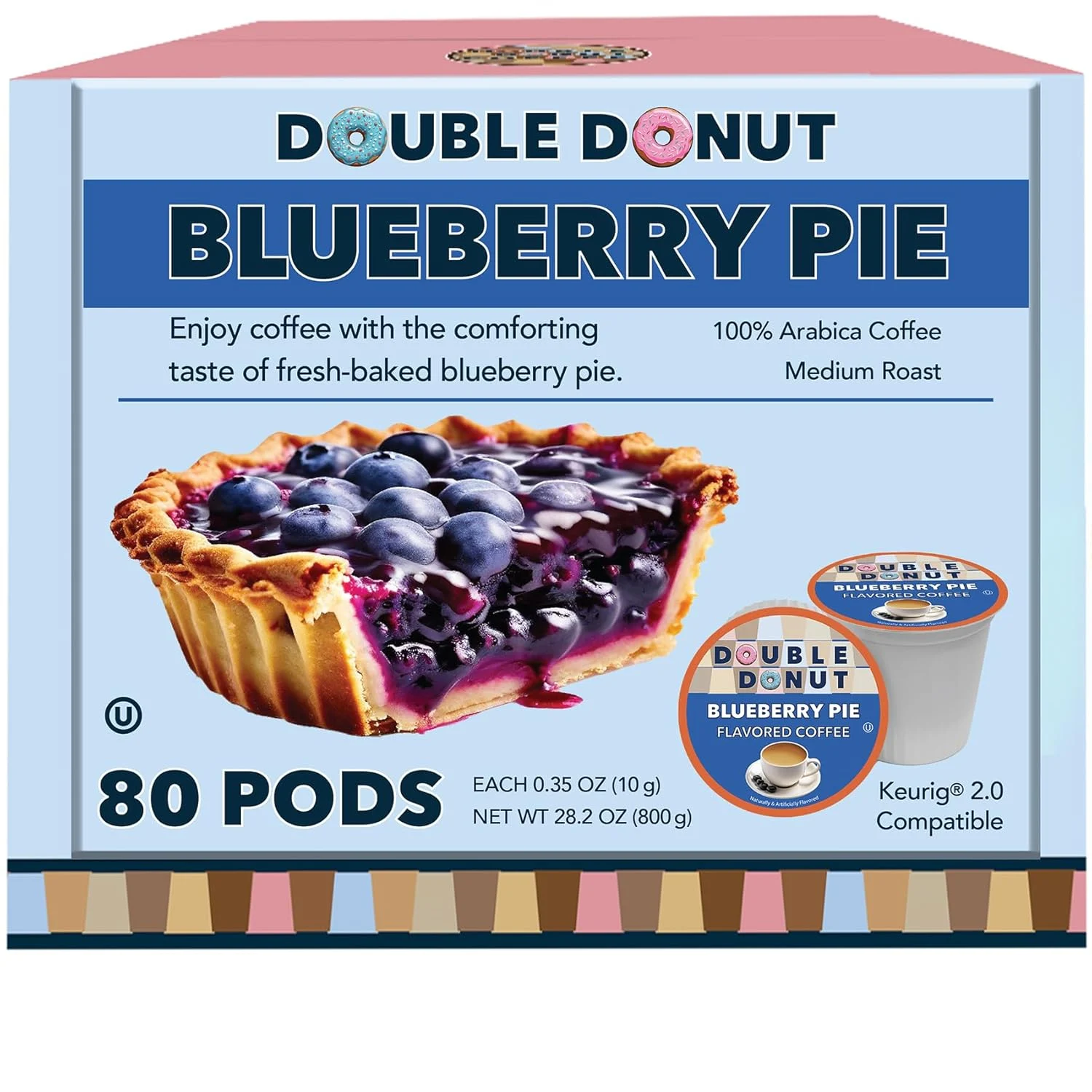 Blueberry Coffee in Single Serve Pods, Flavored Hot or Iced Coffee For the Keurig K Cups Coffee Brewer, from Double Donut, 80 Cups