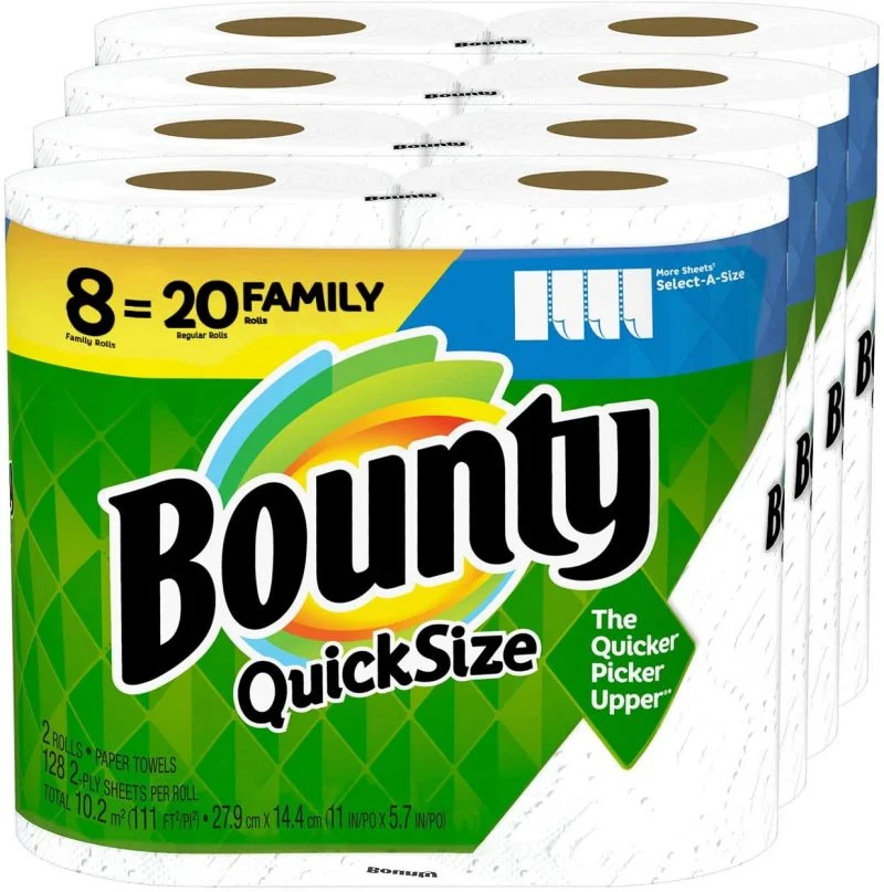 Bounty Quick-Size Paper Towels, White, 8 Family Rolls = 20 Regular Rolls