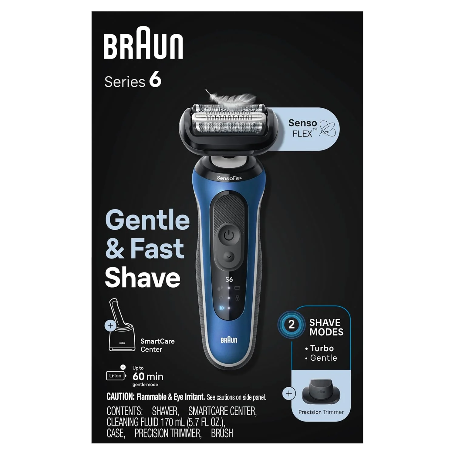 Braun Series 6 6040cs Electric Shaver with Charging Stand, Precision Trimmer, Wet & Dry, Rechargeable, Cordless Foil Shaver, Blue