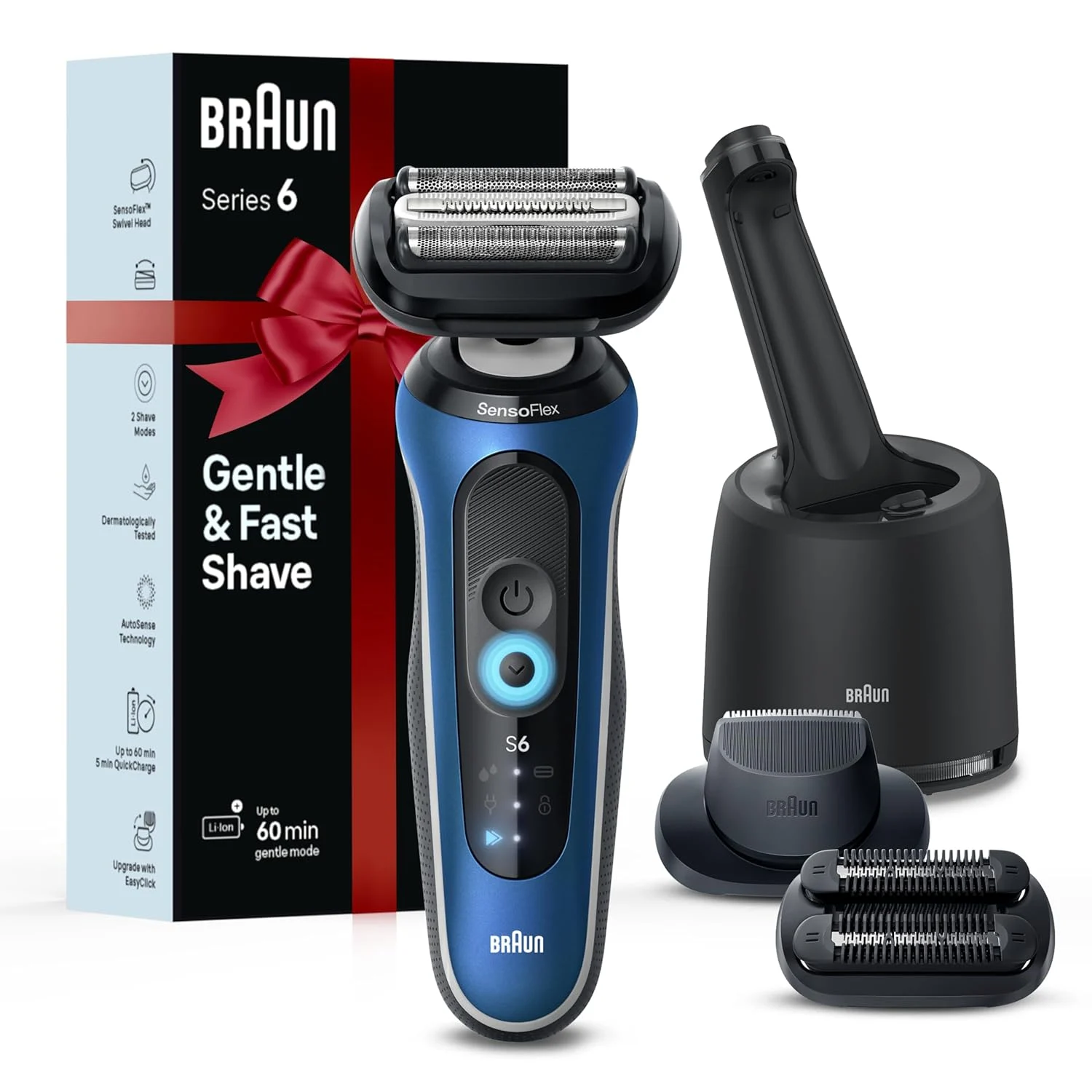 Braun Electric Shaver for Men, Series 6 6177cc, Wet & Dry Shave, Turbo & Gentle Shaving Modes, Foil Shaver, Blue