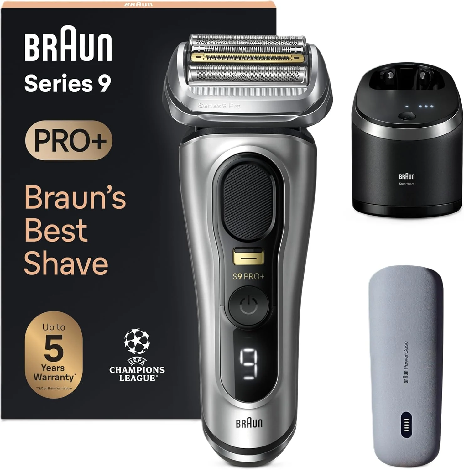 Braun Series 9 PRO+ 9577cc Electric Razor for Men, 5 Pro Shave Elements & Precision Long Hair Trimmer, 6in1 SmartCare Center, PowerCase for Mobile Charging, Wet & Dry, 60min Battery Runtime