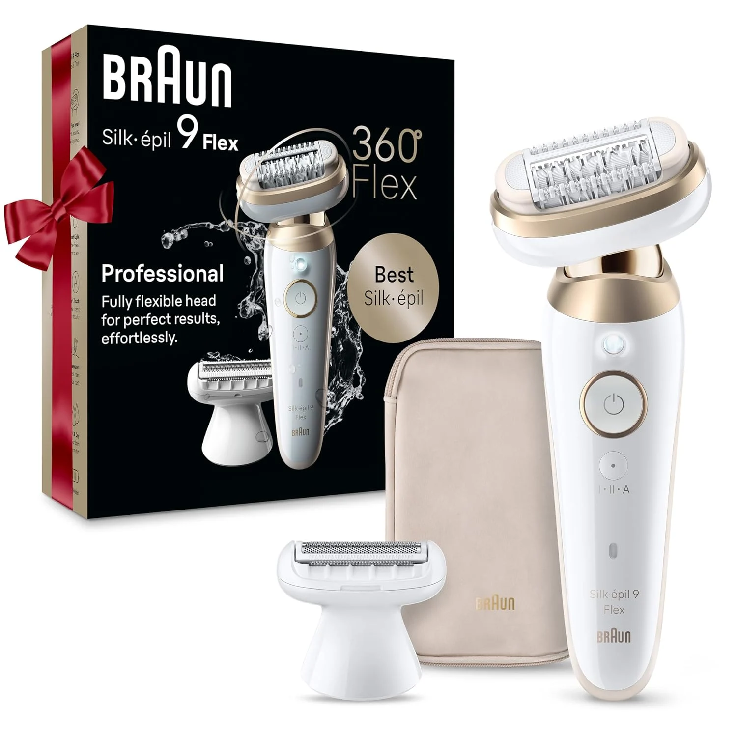 Braun Silk-épil 9 Flex Epilator, 360 Flex and Pivoting Head, Wet and Dry, Includes Shaver Head, Trimmer Comb, SES9-041 3D, Tinted Gold, Holiday Gifts for Women