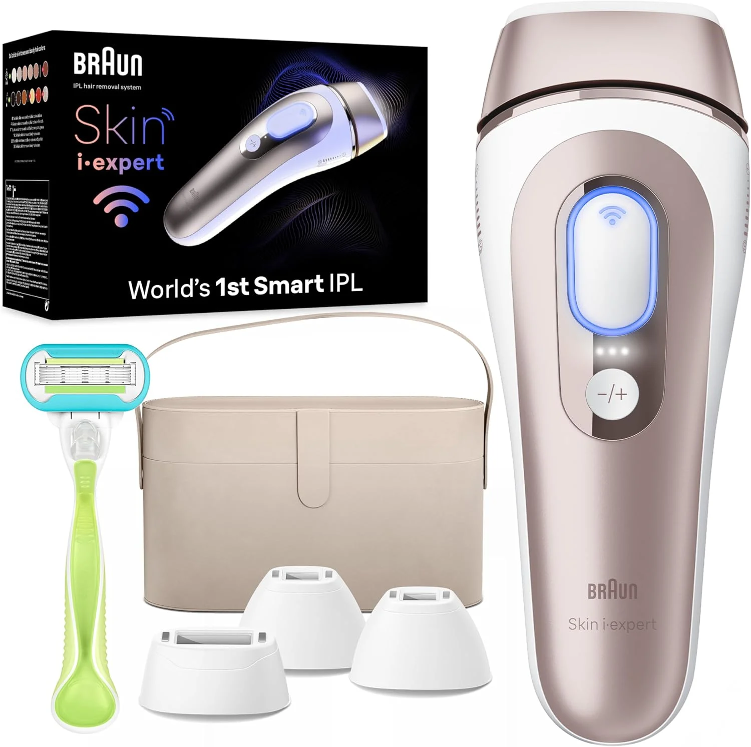Braun Smart IPL, Vogue’s Best Hair Removal Device, Skin i·Expert Pro 7: at Home Laser Hair Removal, Permanent Visible Hair Reduction, Free App, Vanity Case, Venus Razor, 4 Smart Heads, IPL7387