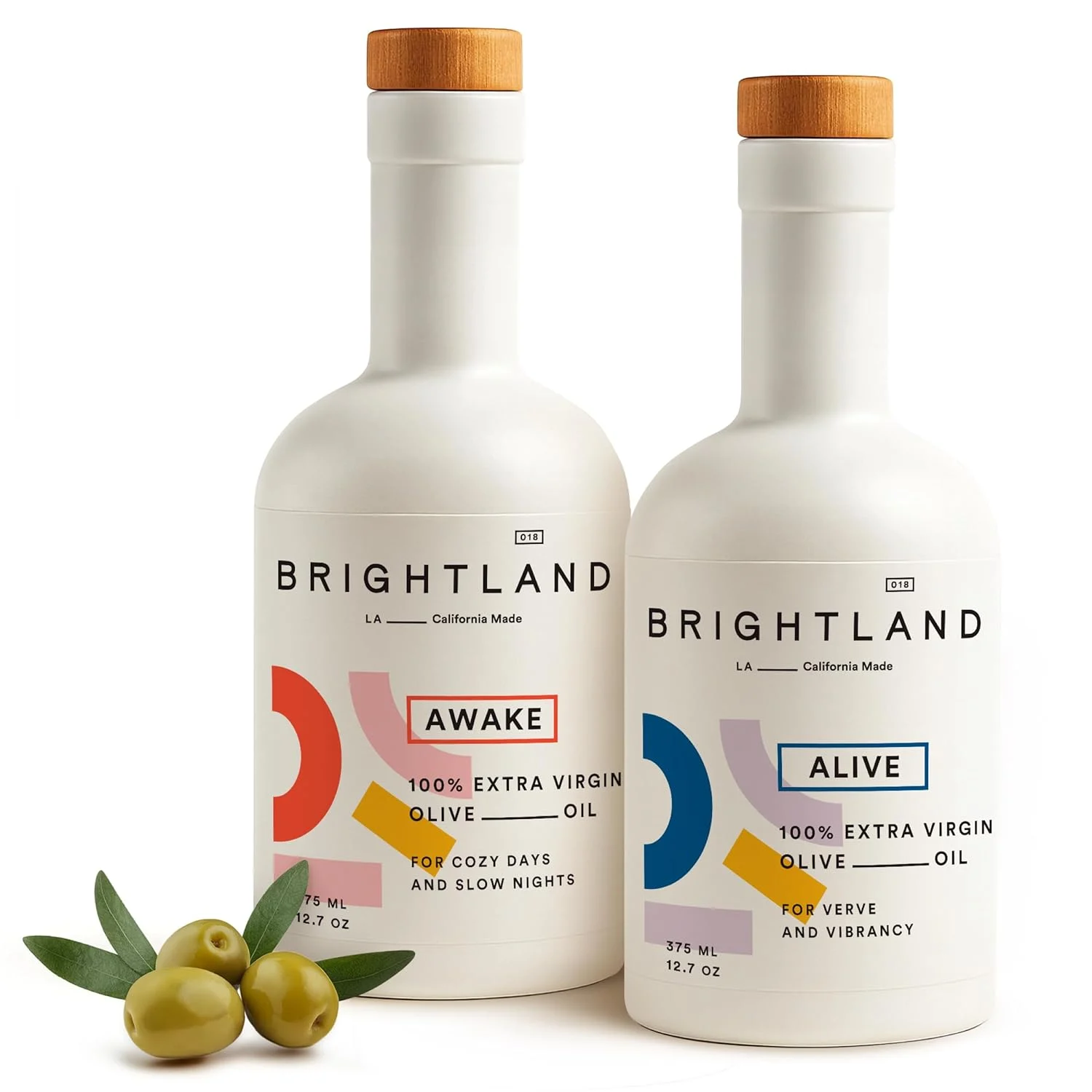 Brightland California Olive Oil Extra Virgin, The Duo – First Cold-Pressed Olive Oil Made with Early-Harvest Olives – Polyphenol Rich & Artfully Crafted – 12.7fl oz Bottles (Pack of 2)