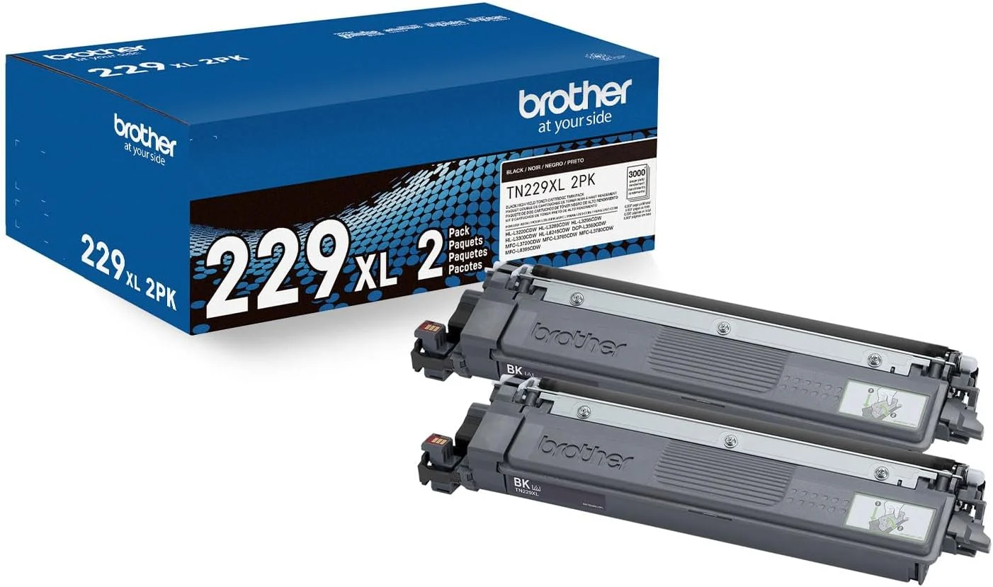 Brother Genuine TN229XL2PK Black High Yield Printer Toner Cartridge 2-Pack – Print up to 3,000 Pages Each(1)
