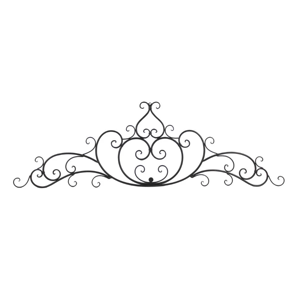 Benzara C482-MTL0005 Wrought Iron Metal Wall Plaque With Decorative Scroll, Black
