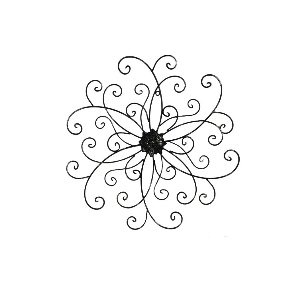 Benzara C482-MTL0006 Metal Scroll Medallion Decorative Wall Decor, Black