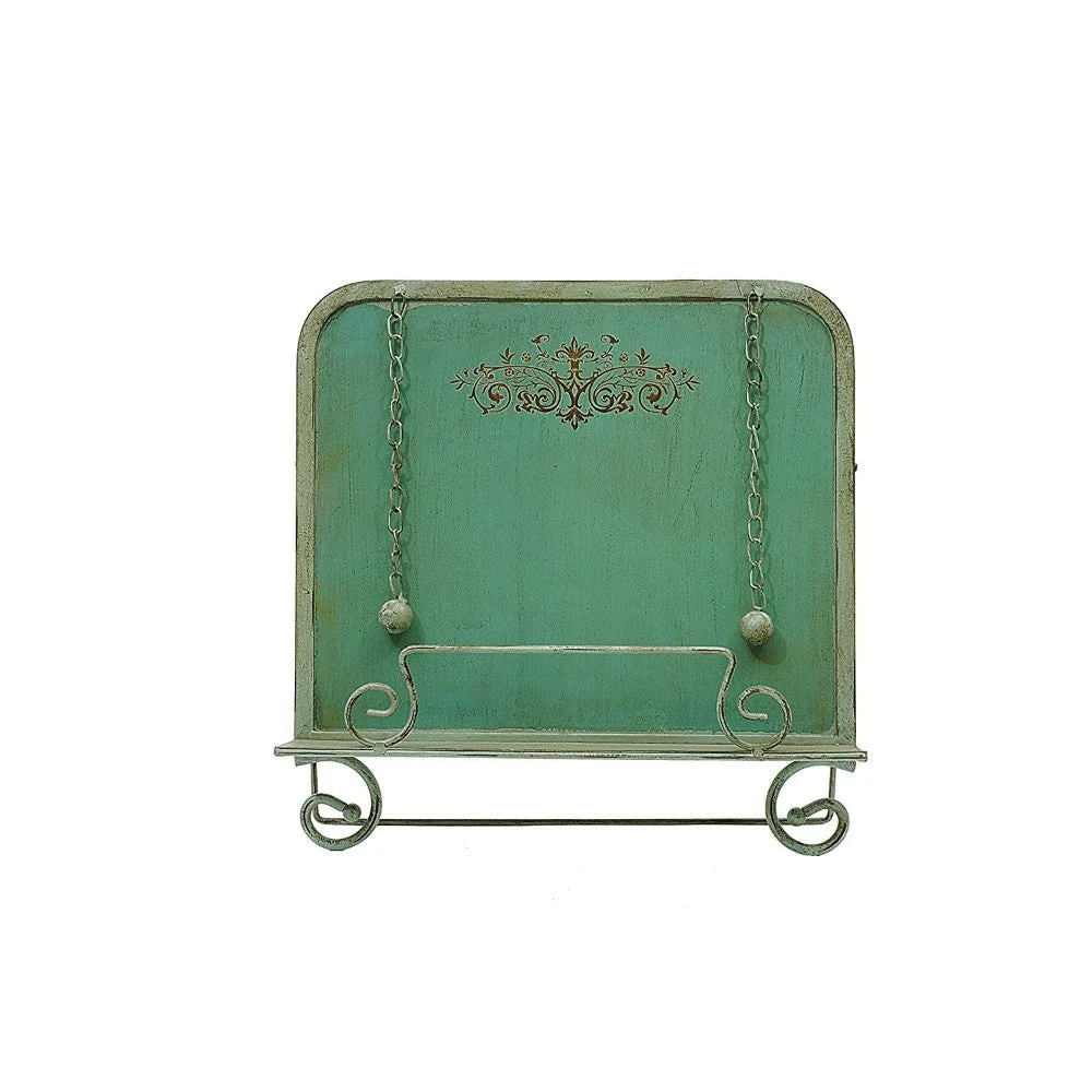 Benzara C482-MTL0012 Metal Cook Book Stand With Chained Weights, Aqua Green