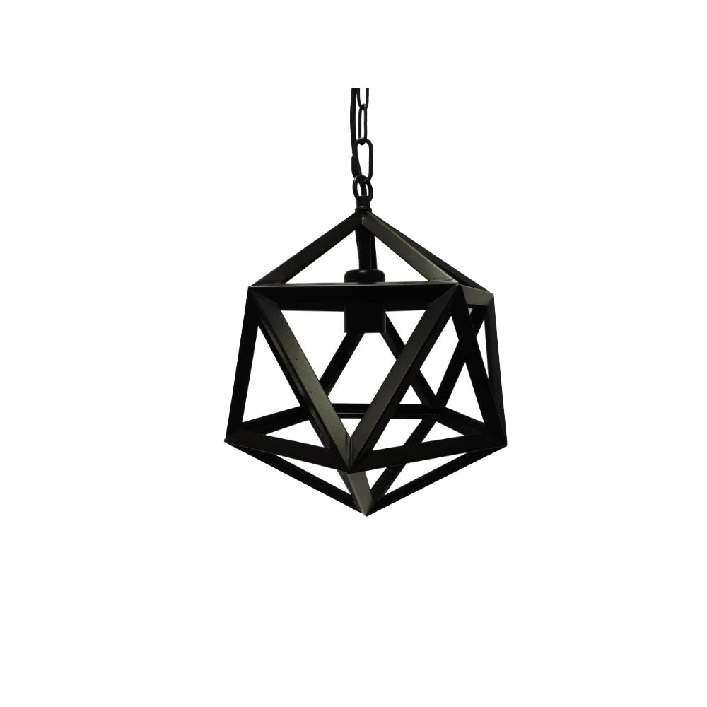 Benzara C491-JLC6011 12`` Vintage Barn Metal Polyhedron Lighting Pendant Chandelier, Black