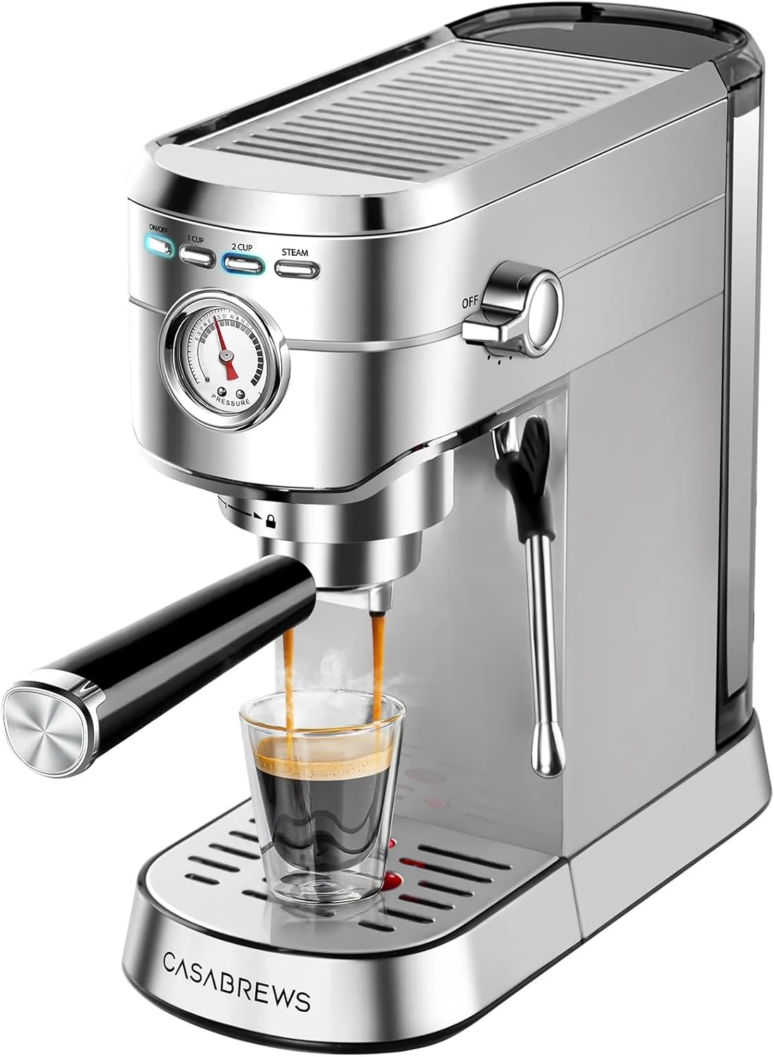 CASABREWS CM5418 Espresso Machine 20 Bar, Compact Espresso Maker with Steam Milk Frother, Silver