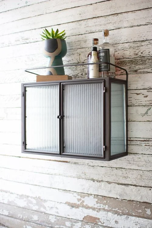 Kalalou CBB1105 Double Door Metal And Corrugated Glass Wall Cabinet