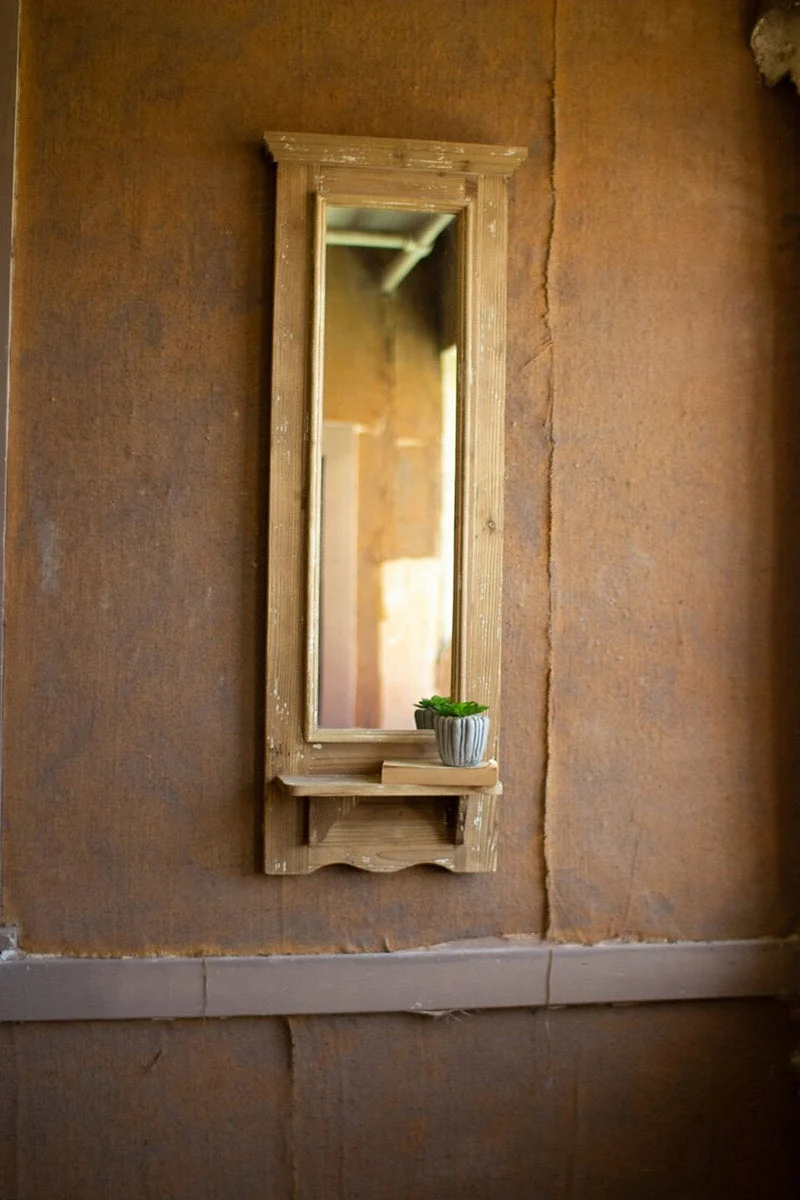 Kalalou CCG1610 Rectangle Wood Framed Mirror with Shelf