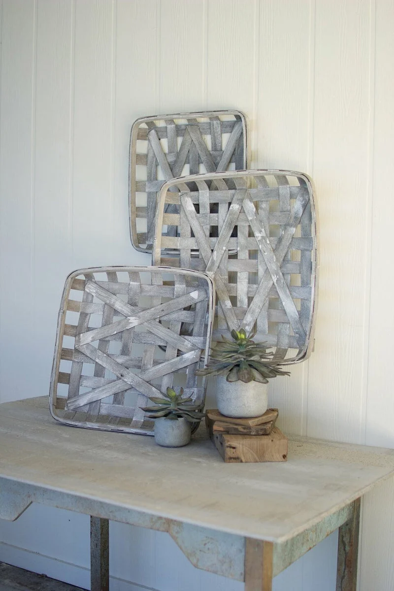 Kalalou CCH1012 Grey Wash Square Woven Split Wood Baskets