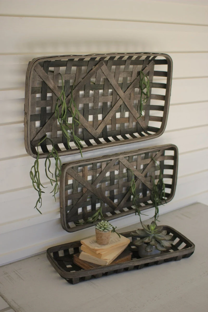 Kalalou CCH1027 Split Wood Rectangle Wall Baskets Set of 3