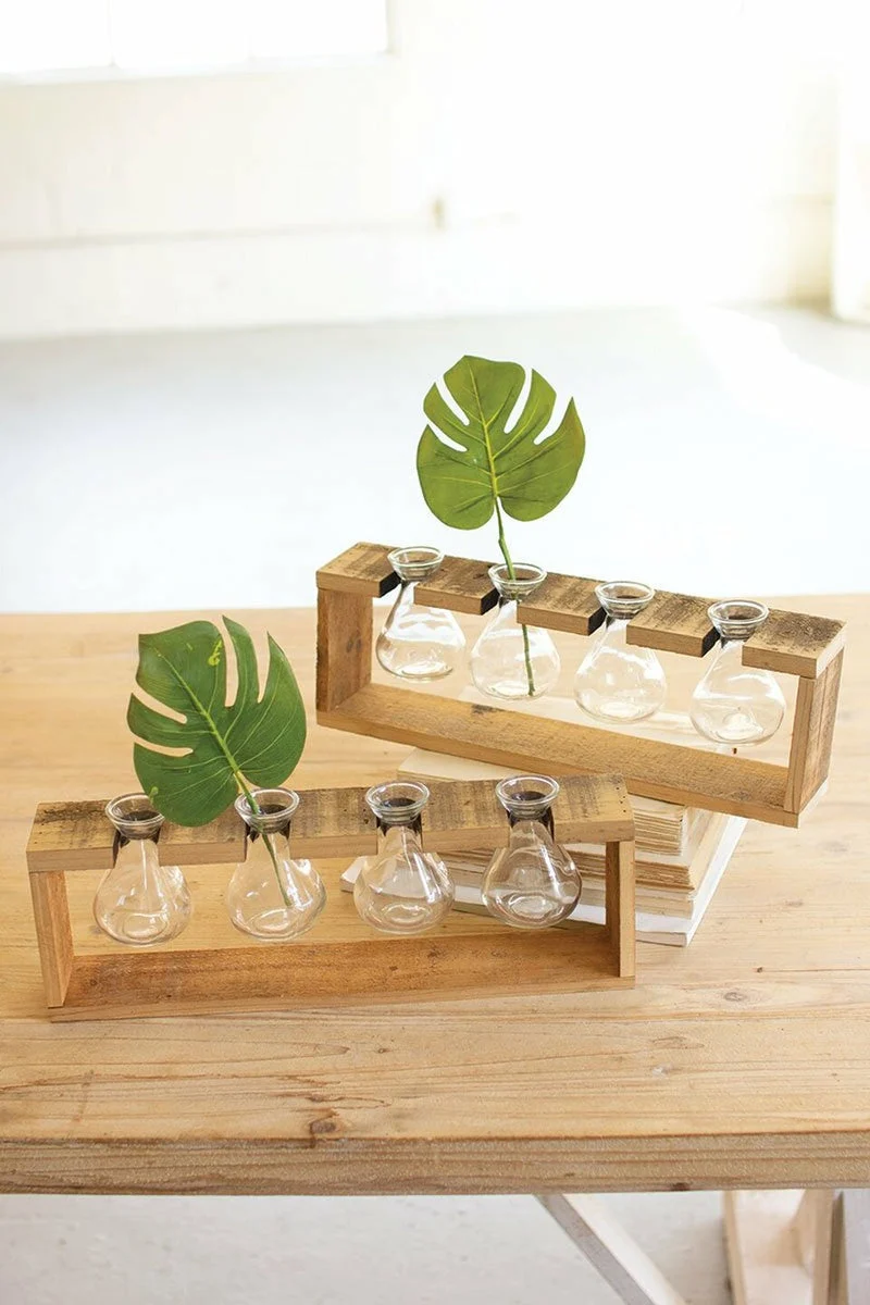 Kalalou CCHA1002 Glass Bud Vases With A Recycled Wooden Stand