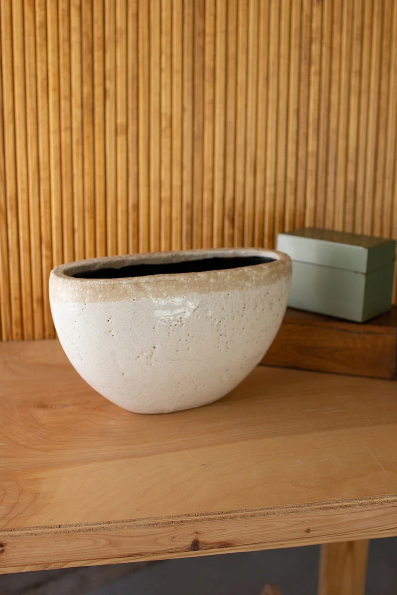 Kalalou CDL3076 Oval White Ceramic Pot, Small