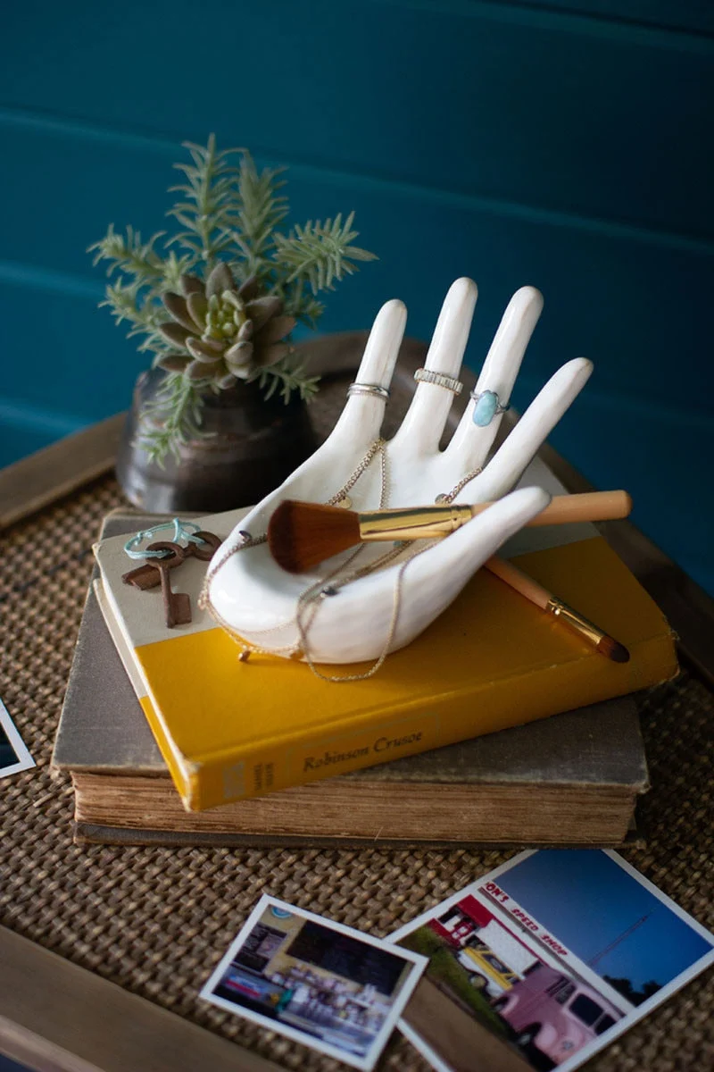 Ceramic Hand Ring Holder – 7.5" Tall Jewelry Display Stand by Kalalou