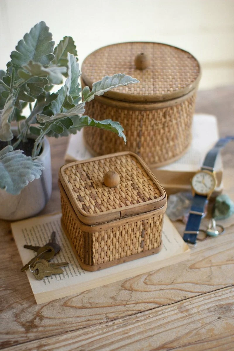 Kalalou CEPC1002 Round And Square Woven Cane Boxes