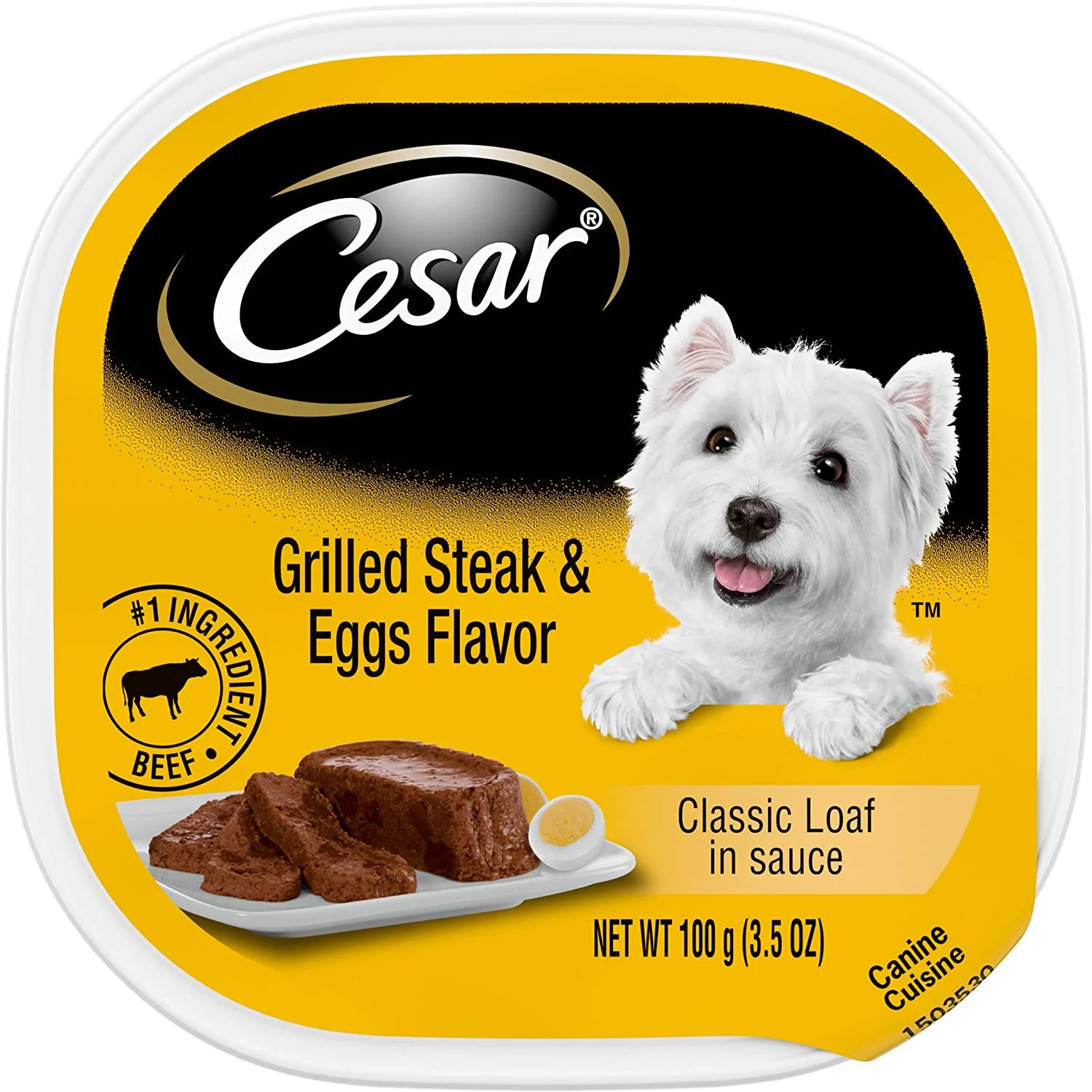 CESAR Soft Wet Dog Food Classic Loaf in Sauce Grilled Steak and Eggs Flavor, 3.5 oz. Easy Peel Trays Pack of 24