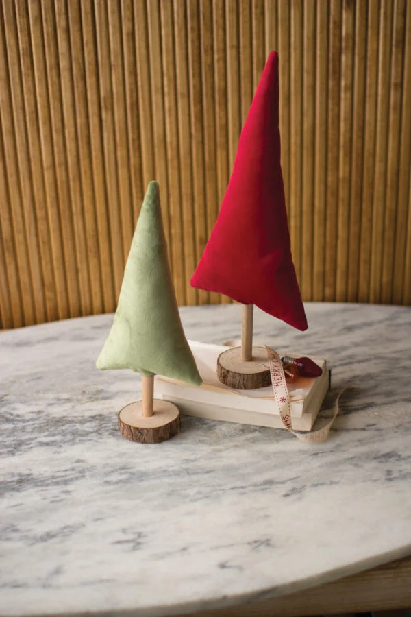 Kalalou CGL4118 Red And Green Velvet Christmas Trees Set of 2
