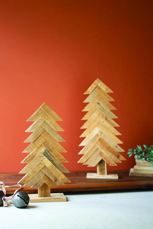 Kalalou CGRA1012 Recycled Wooden Christmas Trees Set of 2