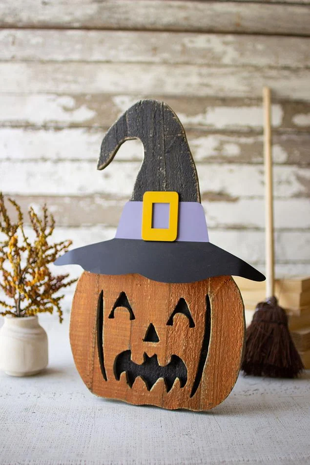 Kalalou CGU2465 Painted Wooden Jack-o-Lantern with Stand