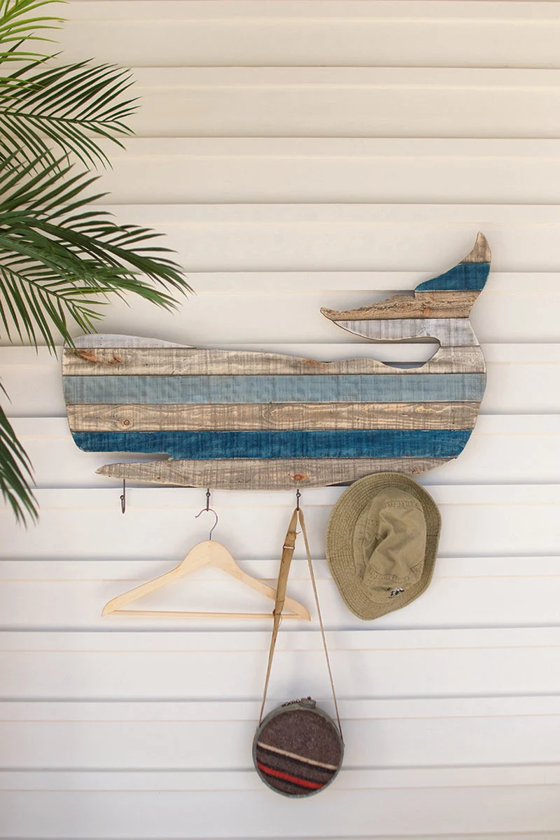 Kalalou CGU2477 Painted Recycled Wood Whale Coat Rack