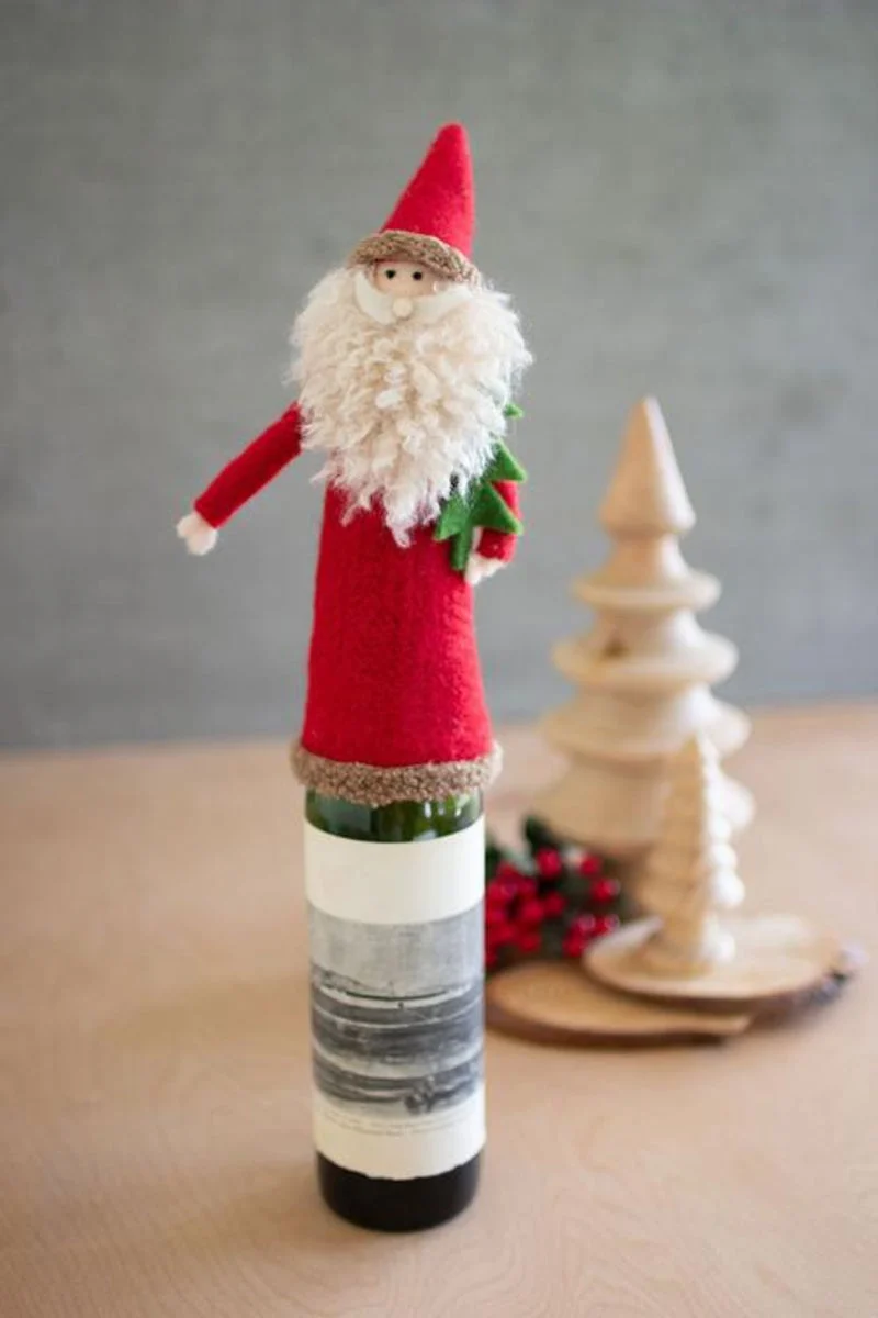 Christmas 10.5″ H Santa Curly Hat Holiday Wine Bottle Topper by Kalalou
